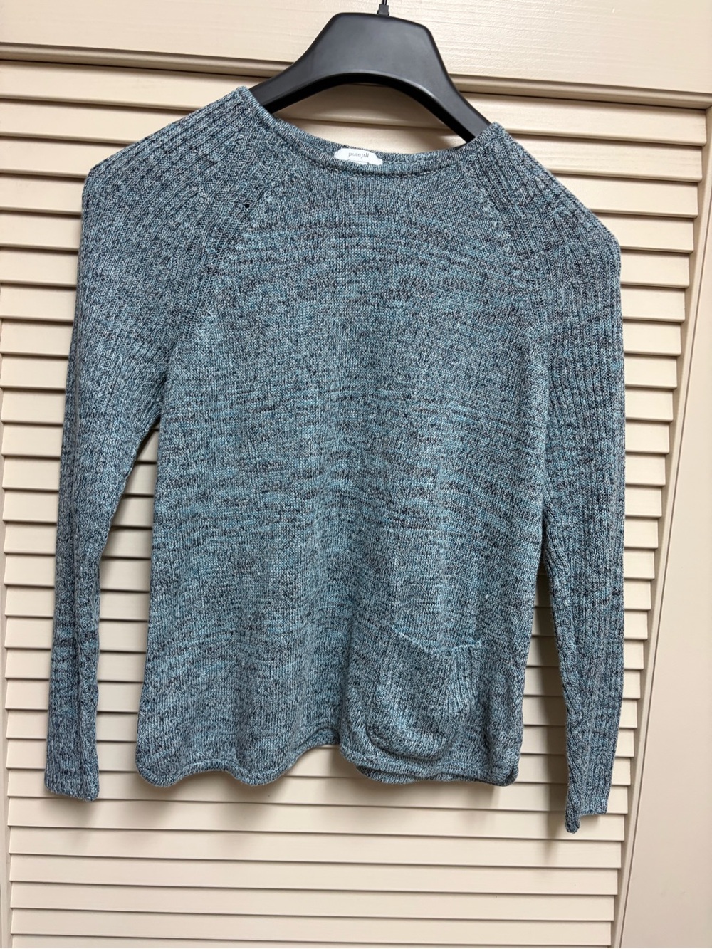 Pure Jill J Jill Womens XS Petite Linen Blend Blue Marled Pocket Sweater XSP